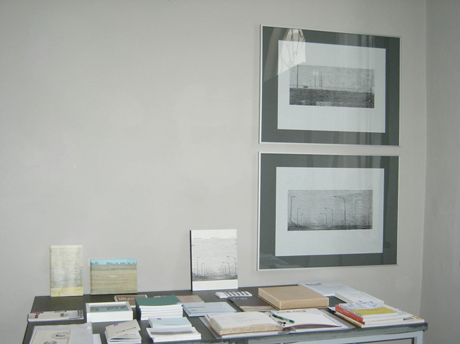 Christiane Baumgartner: a selection of artists books, and 2 framed woodcut prints from 'Less Than One' courtesy domobaal