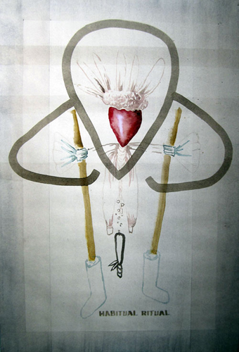 John Strutton 'Habitual Ritual' (from Decorations for a Lost Cause) ink and watercolour on paper, 56 x 38cm (22" x 15"), 2009