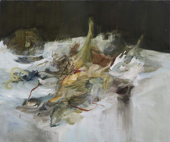 Lara Viana 'Untitled (table 6)' oil on canvas 50×60 cm (20×24in) 2010, photograph by Andy Keate