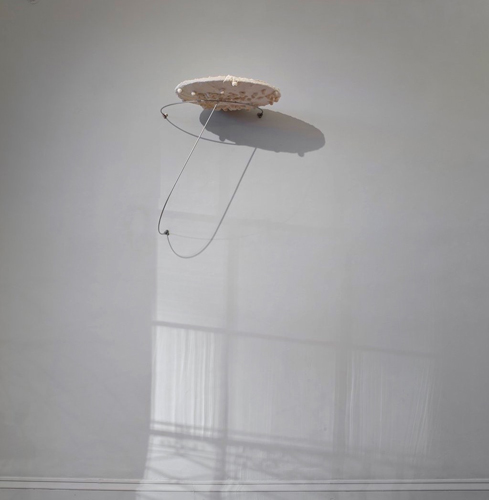 Maud Cotter 'falling into many pieces/one' stainless steel, aeroboard, plaster, cotton wool, 120×80×60cm, 2016, installation photograph by Andy Keate.
