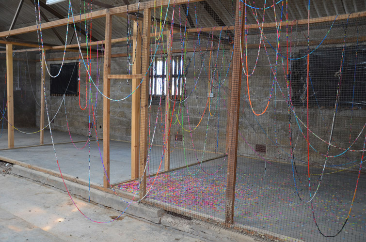 Mhairi Vari 'perpetual doubt, constant becoming (Lydney)' loom bands, installation view at Lydney Park Estate, Gloucestershire, UK, 2015