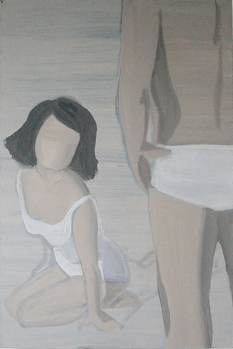 Miho Sato 'Beach' acrylic on board (91×61cm/36in×24in) 2003, photo by Andy Keate.
