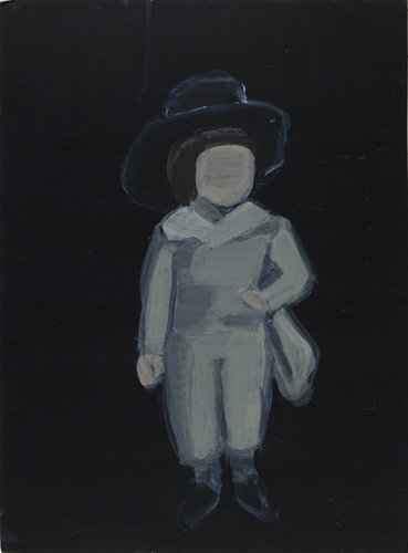 Miho Sato 'Boy with Hat' acrylic on mailite, 42&times;31cm (12"&times;10.2") 2008
