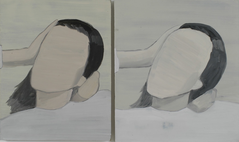 Miho Sato 'David' (diptych) acrylic on board (58×51cm/23"×20" and 57×45.5cm/22.5"×18") 2003, photo by Andy Keate