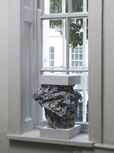 Rachel Adams 'Portico' wood, fabric, glue, photocopier paper, gouache, 50(h)×40×36cm (black) 2011, installation shot by Andy Keate at domobaal gallery