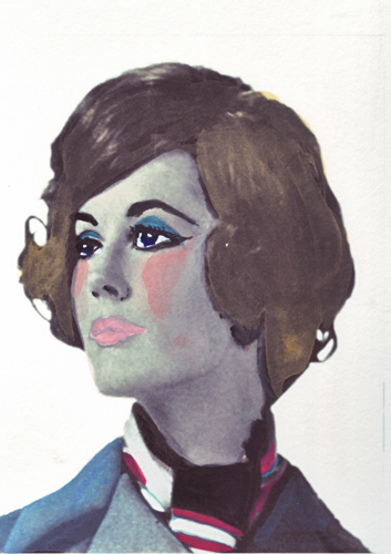 Sharon Kivland 'Mes plus belles (1968) I' from a series of 24 watercolours on photographs, mount, artists shelf, 2010, 11.6×8.6cm/mount 42.5×29.8cm 2012