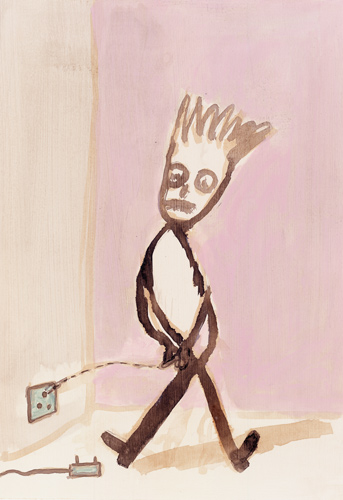 Ansel Krut 'Boy Pissing into an Electric Socket' ink on paper (38×29cm/15"×11.4") 2004, photo by Andy Keate, courtesy domobaal (private collection, London)