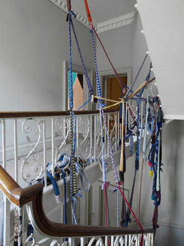 Mhairi Vari 'LOL Memory' silk ties, socks, jubilee clips, e.p.s. beads, dimensions variable, 2013, photo by Andy Keate