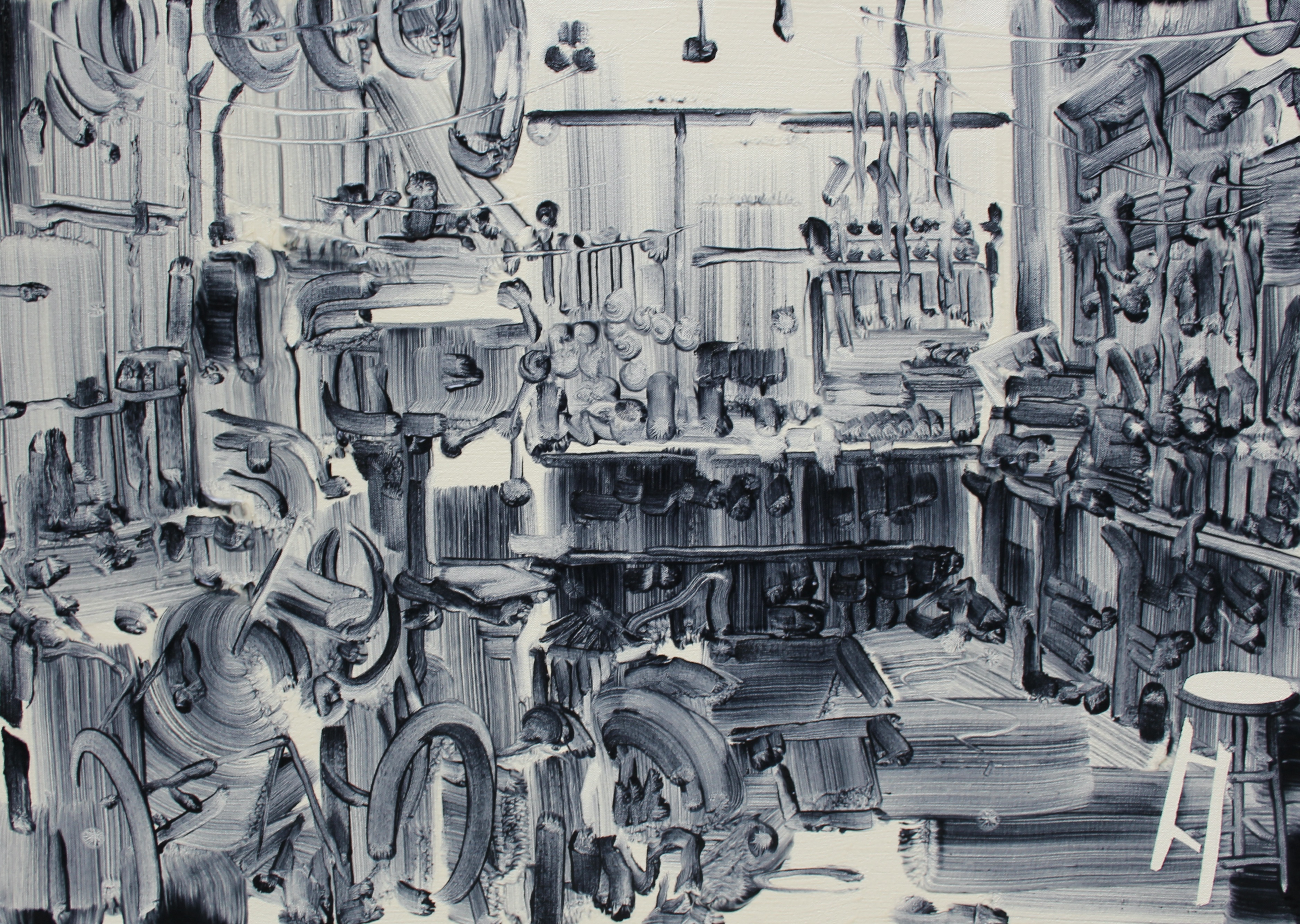 Graham Crowley 'Workbench 2' oil on canvas, 50×70cm, 2023