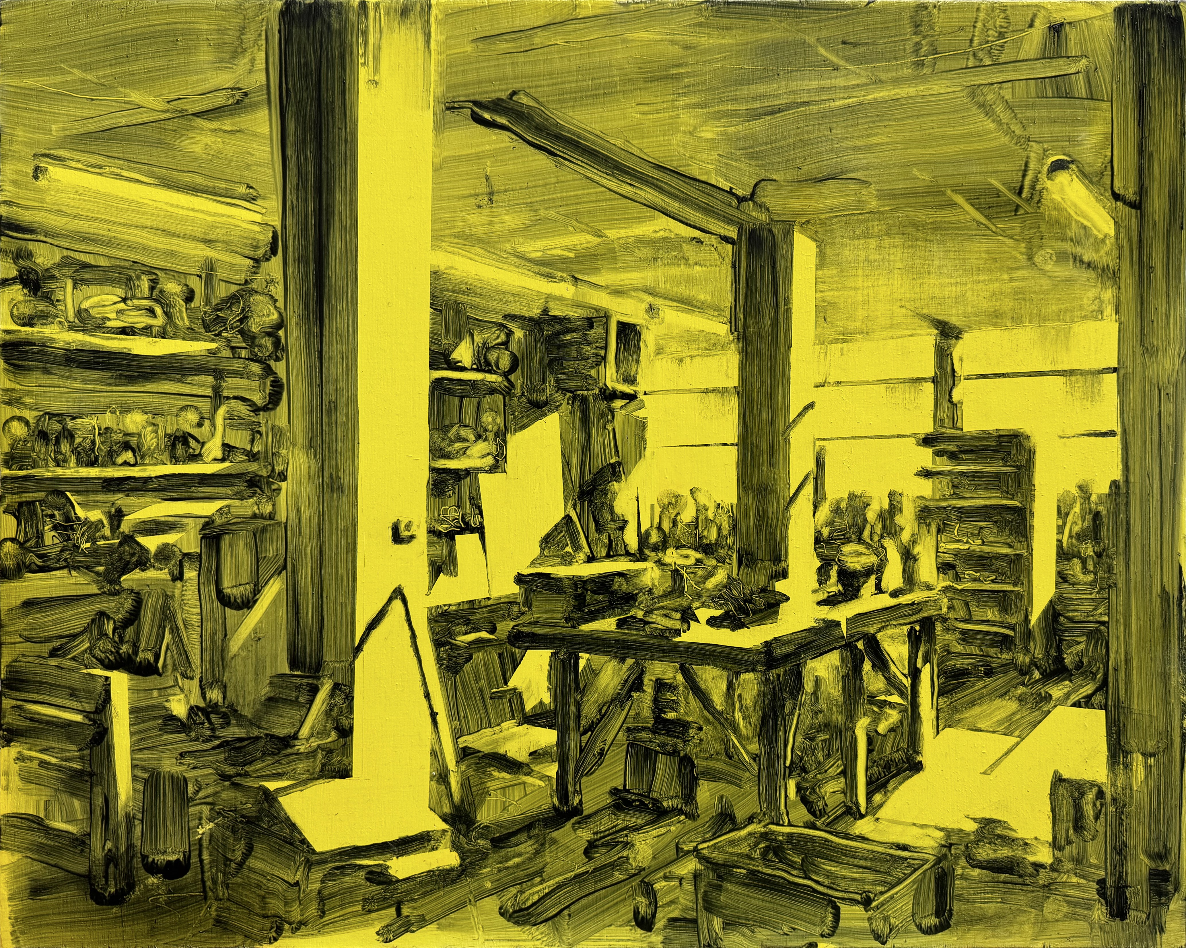 Graham Crowley 'Workshop: Hastings 8' oil on board 40×50cm, 2023