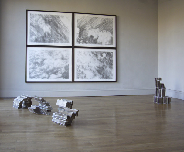 Jeffrey TY Lee, exhibition installation view showing 'Camera–Gun Film Drawings' a 4–part work, each: graphite on paper, 84.5×117cm, frame: 115×139cm, 2006, photo by Andy Keate