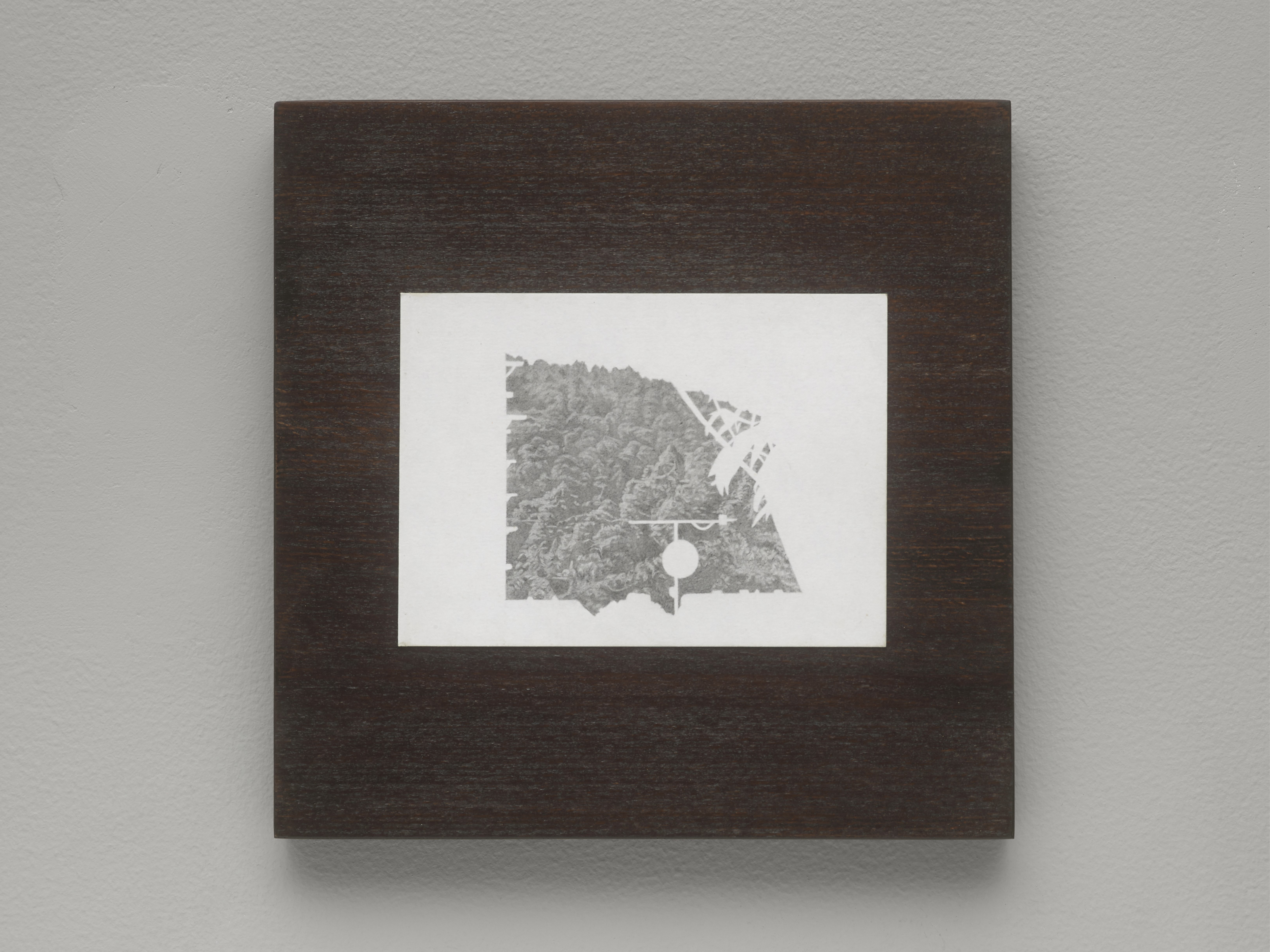 Lee Edwards 'Got colder at some point' 10.5×14cm graphite on paper, 2024, mounted on mahogany stained beech, 22×22cm, photo by Andy Keate