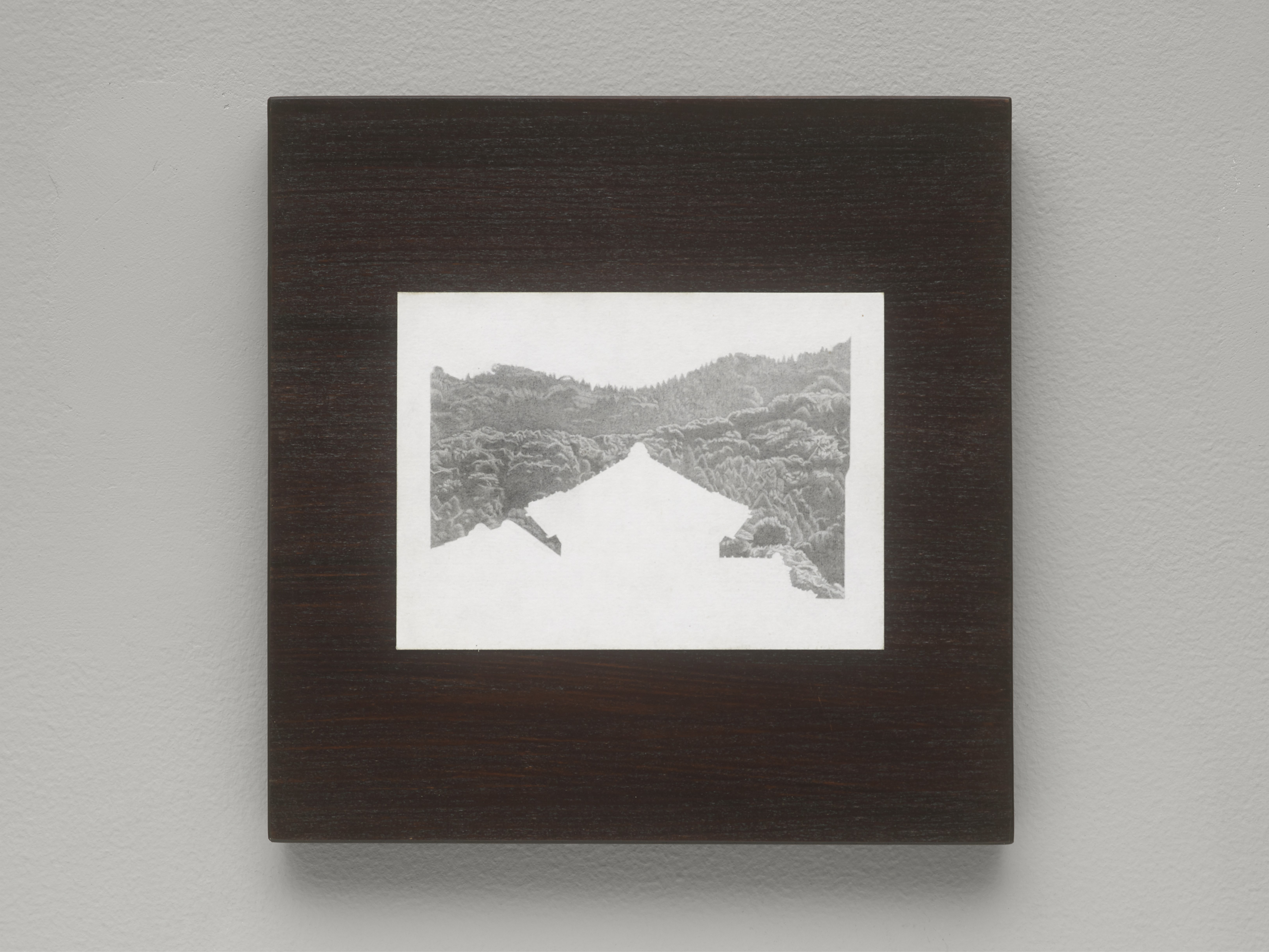 Lee Edwards 'I liked seeing u' 10.5×14cm graphite on paper, 2024, mounted on mahogany stained beech, 22×22cm, photo by Andy Keate