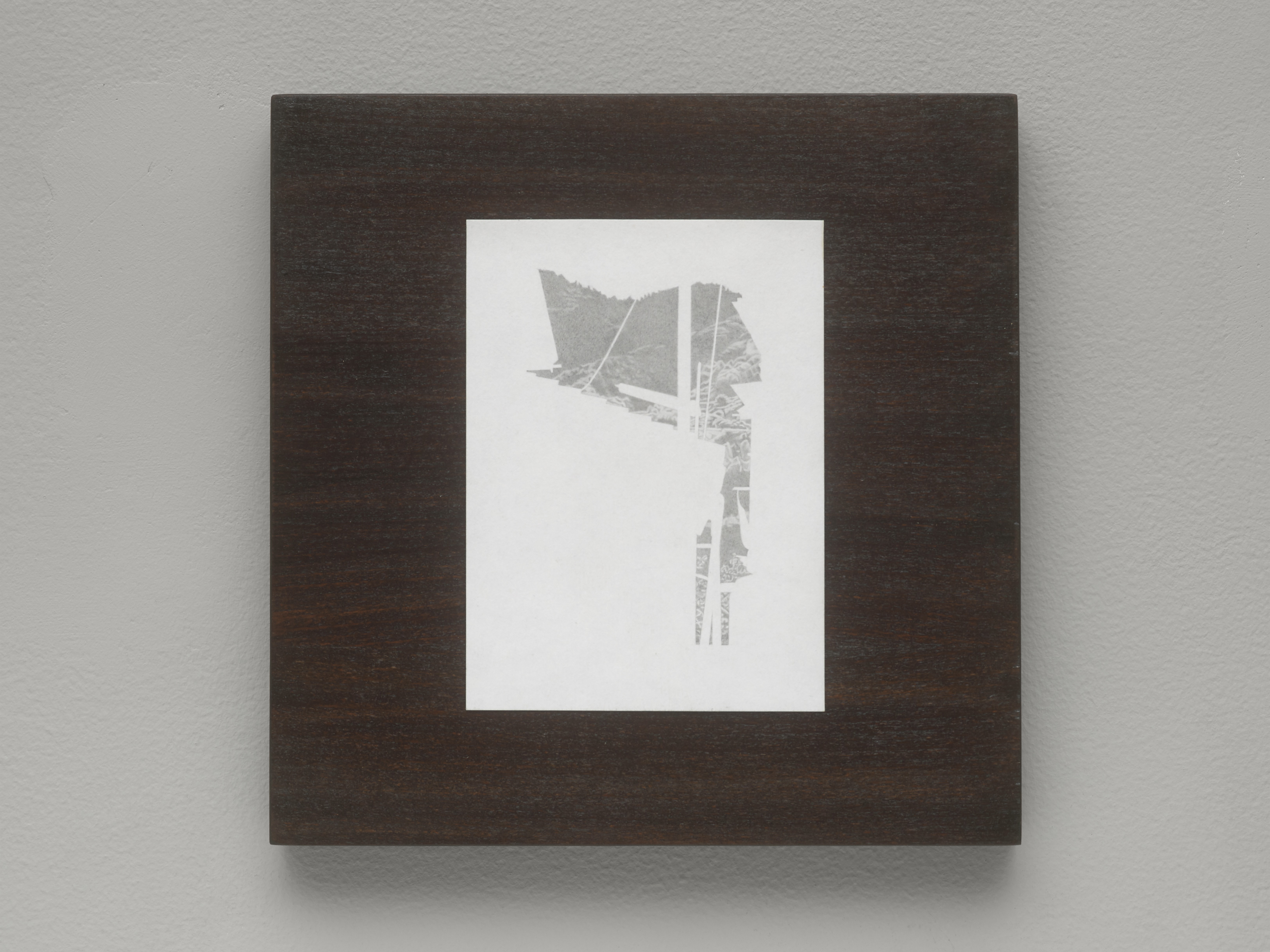 Lee Edwards 'There's a lot to explore there …' 14×10.5cm graphite on paper, 2025, mounted on mahogany stained beech, 22×22cm, photo by Andy Keate