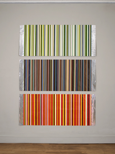 Lizi Sánchez 'Dreams of Dreamers (green), (brown), (red), each: acrylic on aluminium, 76×186cm, 2015, photography by Andy Keate
