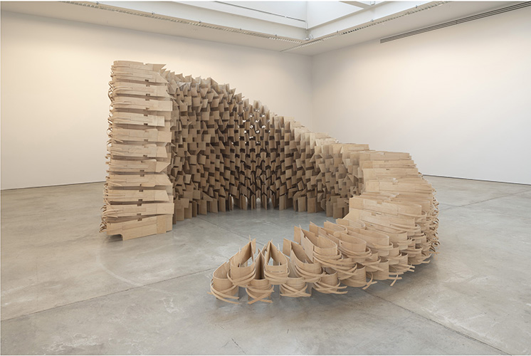 Maud Cotter 'without stilling' 1.5mm Finnish birch ply, 2018, approx 3.5×3.5×3.5m, 2018