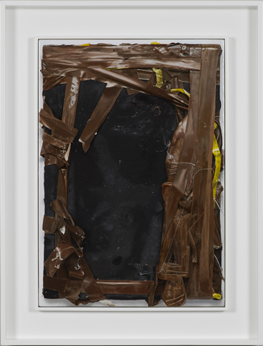 Neil Gall 'Cut–Out' oil on gesso panel, 52×36cm 2015, presented in an off–white spray–painted double tray frame: 67×51cm, photography by Andy Keate