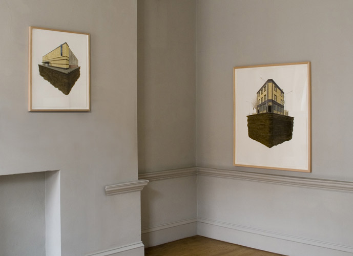 Steve Johnson 'Cinema' (watercolour on paper, left) 'Pub' (watercolour on paper, right) photo by Jonathan Barrie