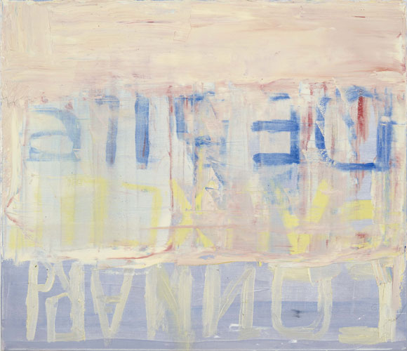 Walter Swennen 'Connard' (60×70cm/23.5×27.5in) oil on cotton, 2010; photo by Andy Keate
